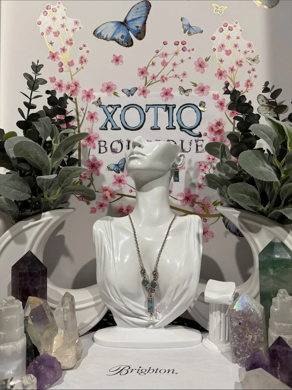🆕🦋 RARE SET Brighton RETIRED VTG SLVR Crystal Necklace & Earrings Set